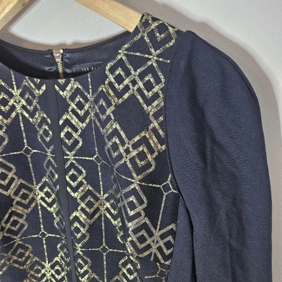 Ted Baker Knit Sheath Dress Black Gold Midi Long Sleeve Bodycon Women's 6 - Picture 4 of 9